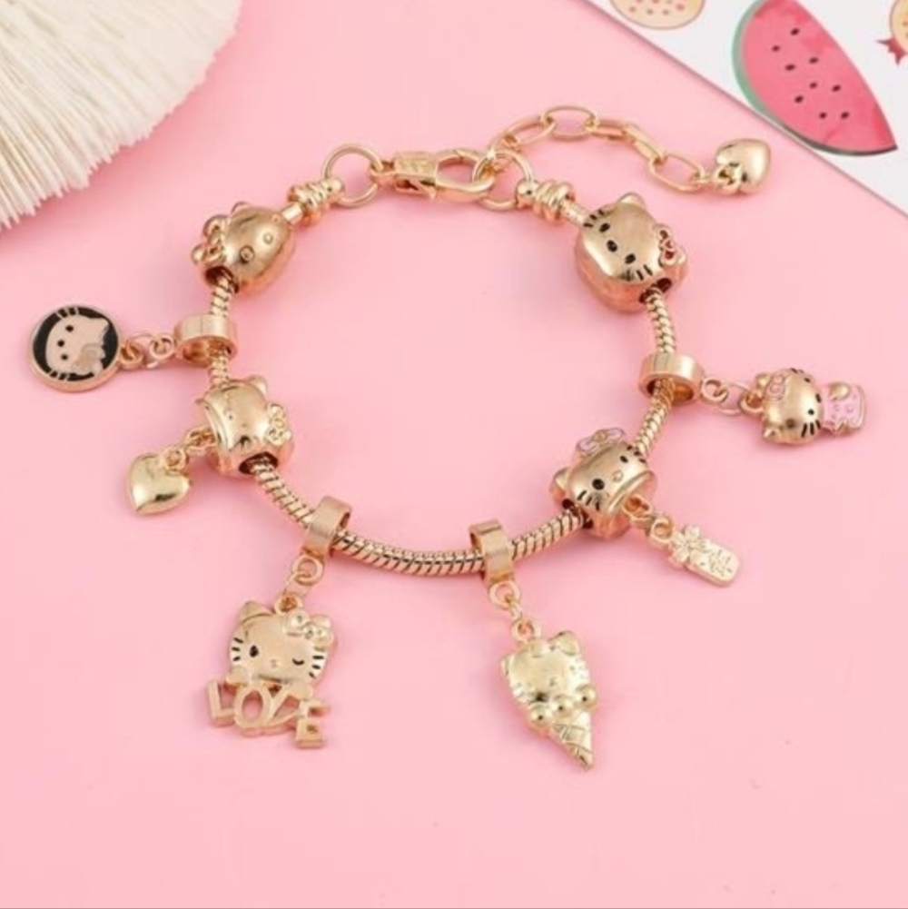 Hello Kitty "Sweetheart" Rose Gold Charm Bracelet Pandora Style - Picture 11 of 12
